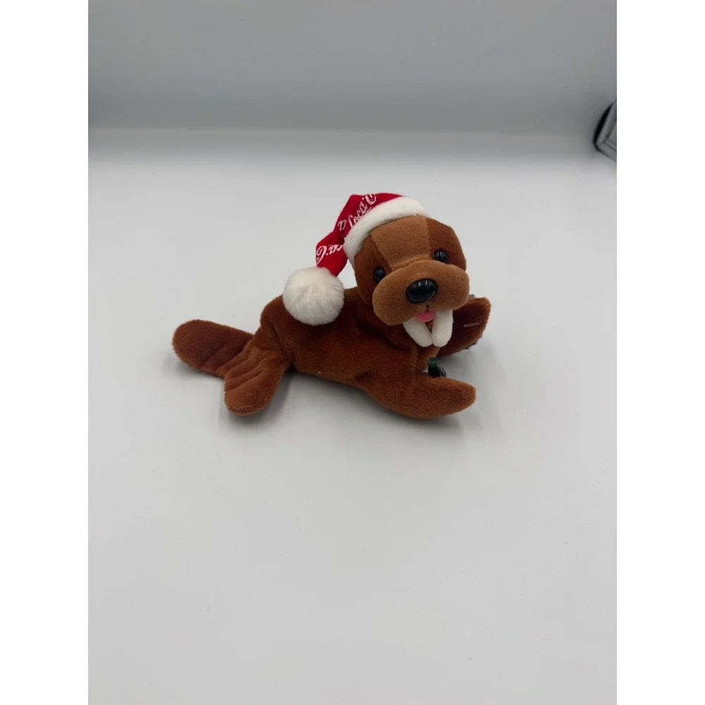 Coca-Cola 1998 Walrus in Snowflake Night Cap Bean Bag Plush Holiday Brown 3